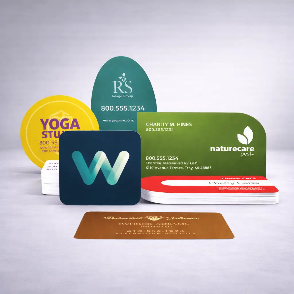 Custom shaped die-cut business cards Dubai UAE - unique cards printing