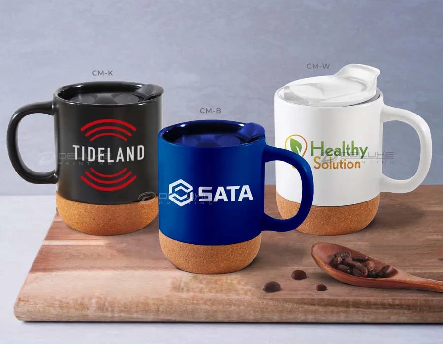 Cork mug printing Dubai - eco-friendly corporate branded gifts UAE