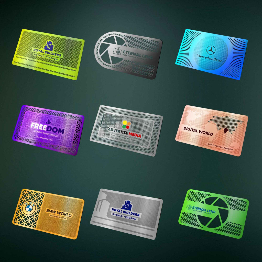 Metal card printing Dubai - aluminium laser engraved business cards UAE