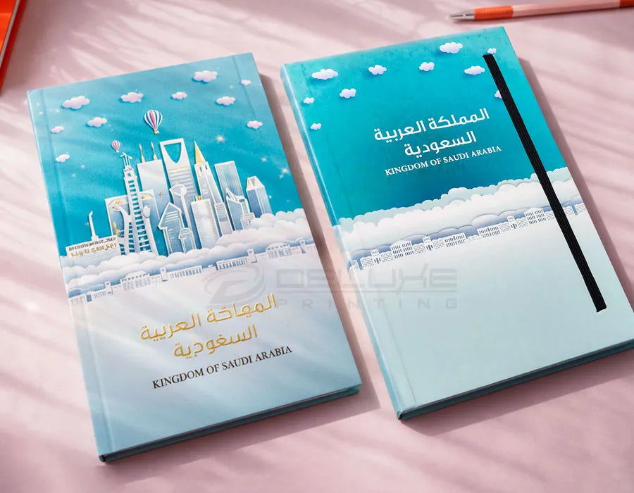 Branded notebook printing Dubai - raised foil 3D cover notebook UAE
